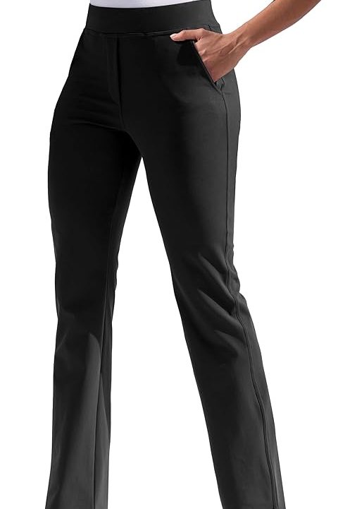VOOVEEYA Women's Straight Leg Yoga Pants, Stretchy Dress Work Pants with 5 Pockets High Waisted Office Casual Slacks