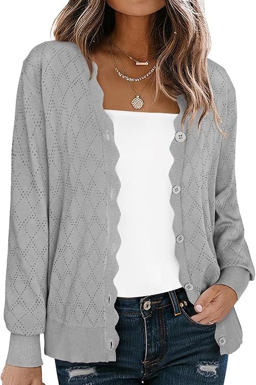 LILBETTER Women's Button Down Cardigan Long Sleeve Casual V-Neck Soft Knit Lightweight Cardigans Sweater