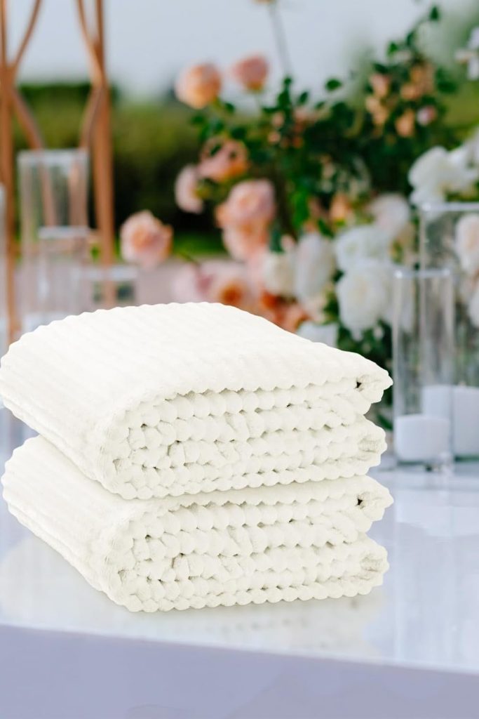 Buryeah 6 Pcs Flannel Throw Blanket Bulk 50 x 60 in Sleepover Blanket Outdoor Wedding Throw Lightweight, Oeko-tex Standard 100 Certified for Sofa Homeless Gifts (White)