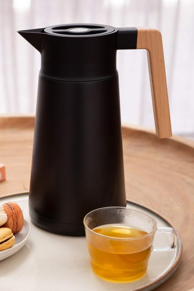 Hastings Collective Thermal Coffee Carafe 68 Oz - Large Stainless Steel Insulated Carafe - 2 Liter Double Walled Vacuum Thermos Coffee and Beverage Dispenser with Tea Infuser and Strainer (Black)