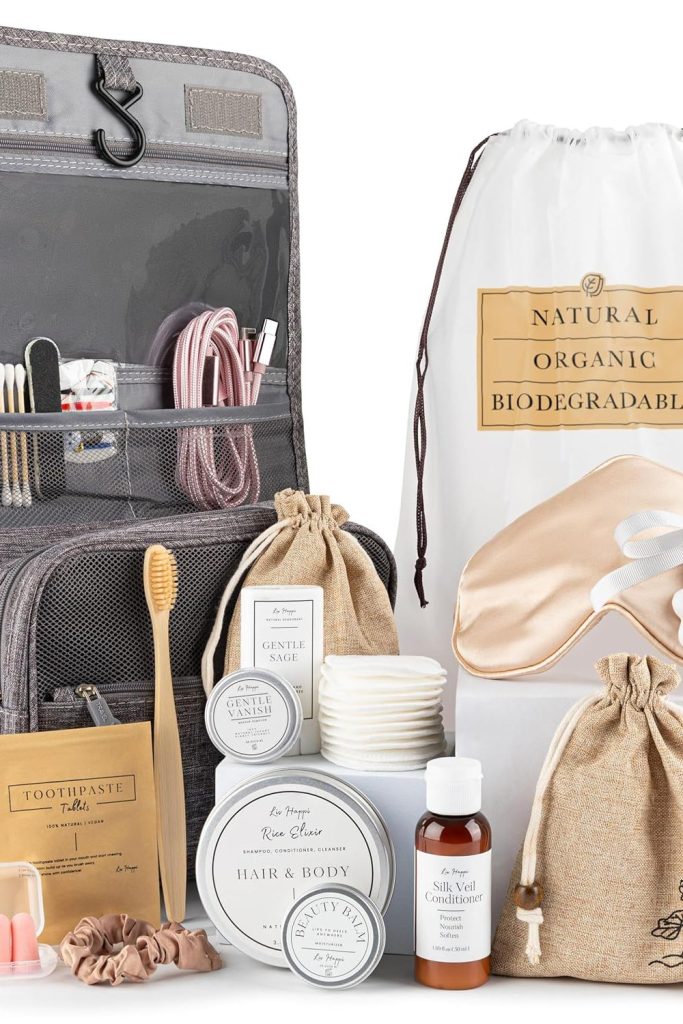 Travel Gift Box for Women - Luxury Spa Natural Organic Convenience Kit, Mini Travel Sized Toiletries, Honeymoon Vacation Essentials, Bridesmaid Gifts, Hospital, Postpartum, Get Well, Self Care Package