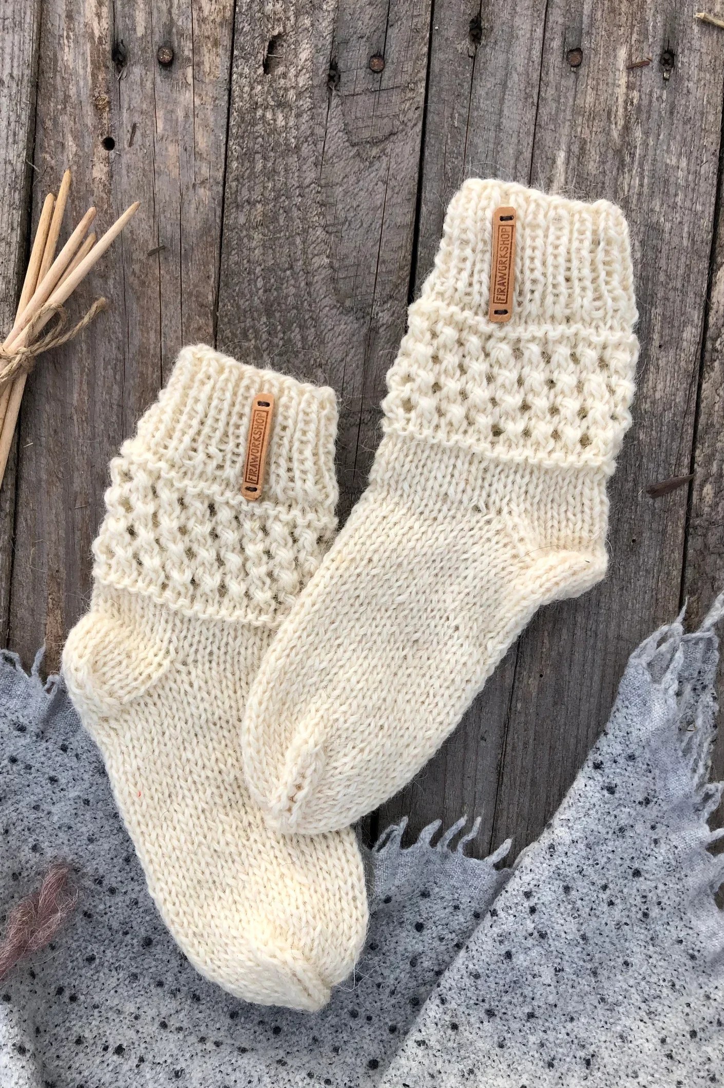 Hand Knitted Wool Socks: Romantic Openwork Bed Socks