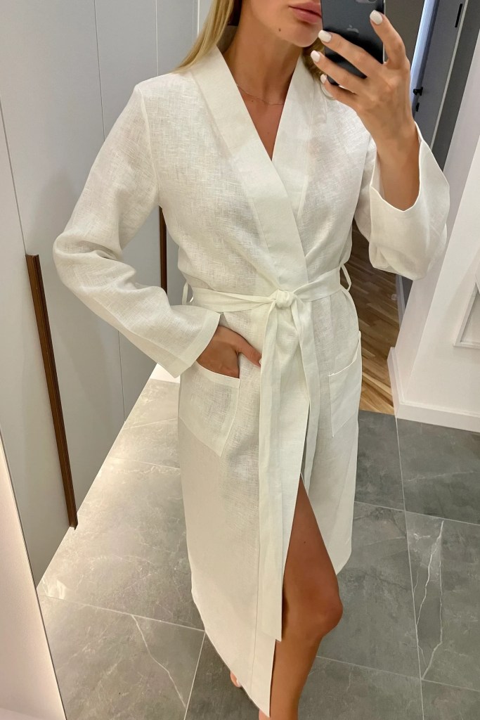 Organic Linen Long Robe: Kimono Bathrobe, Bridal Dressing Gown 100% linen