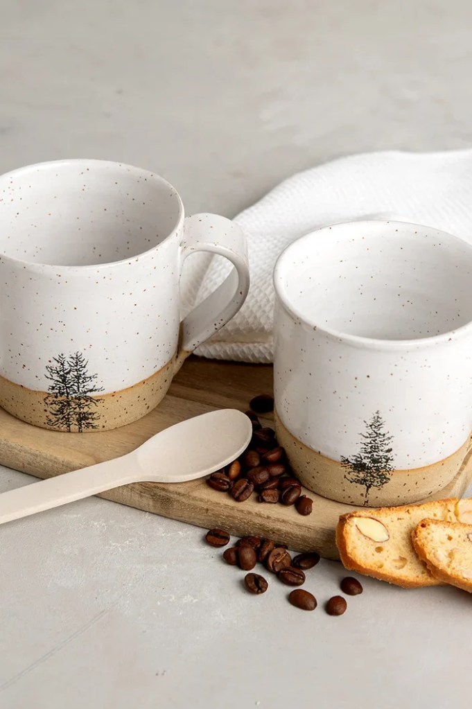 Set of 2 White Ceramic Mugs, Pottery Handmade Coffee Mugs Set with Handle, Huggable Straight Large Tea Mugs, Rustic Modern Look Mugs