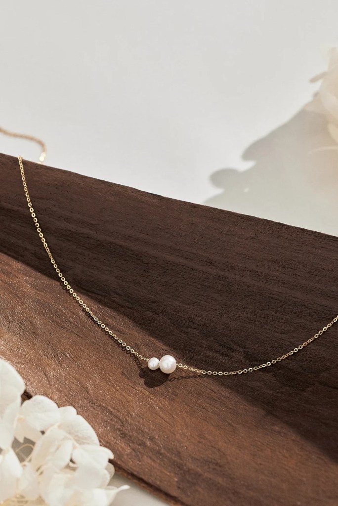 Minimalist Freshwater Pearl Necklace, Sterling Silver 2 Round Pearls Necklace, Bridesmaid Necklace, Daily Pearl Necklace, Bridesmaid Gift