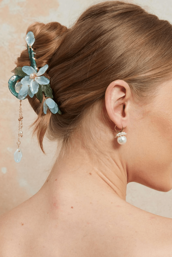 Blue Floral Hair Claw: Handmade Acrylic Flower, Stainless Steel, unique floral accessories, anniversary, birthday gift