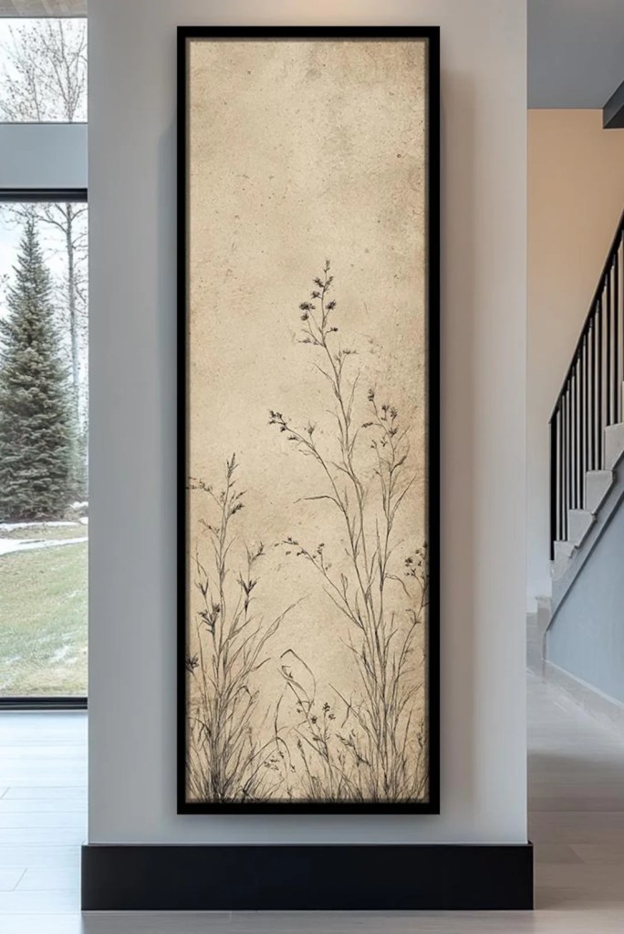 Modern Nature Art, Minimalist Botanical Print with Neutral Colors, Vintage Botanical Style, Long and Narrow Wall Art for Contemporary Home