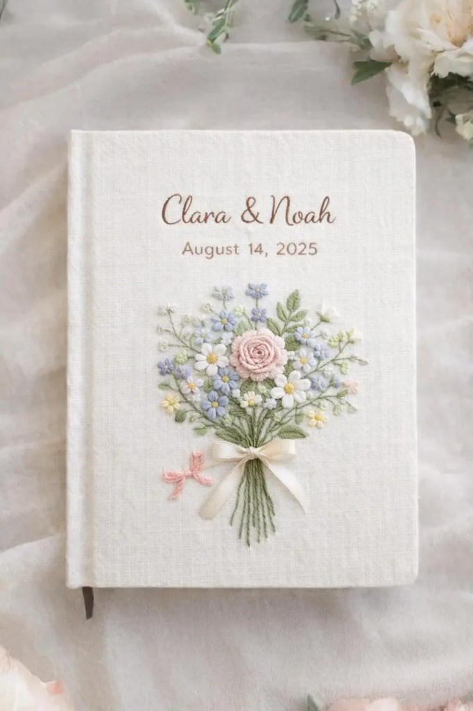 Personalized Embroidered Wedding Notebook, Personalized Linen Wedding Notebook, Hand Embroidery Home Journal, Handmade Wedding Keepsake