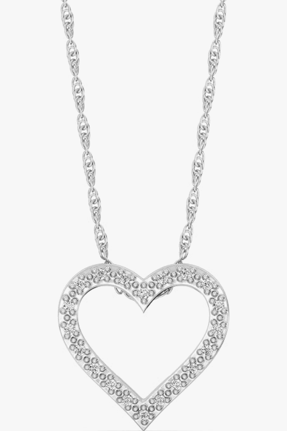 GILDED Sterling Silver Heart Diamond Pendant Necklace, 0.10 Cttw, SI1 F-Color Lab grown diamond, 18” Chain with Spring Ring Lock