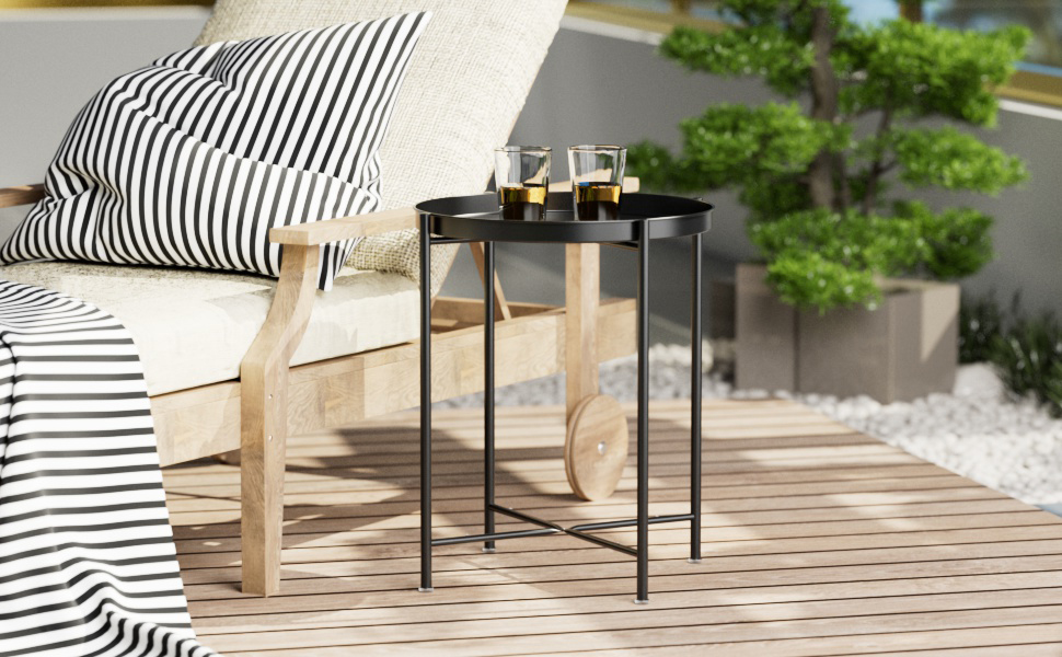 EKNITEY Small Side End Table - Metal Side Table Waterproof Small Sofa Coffee Side Tables Bedroom Indoor Outdoor with Removable Tray for Living Room Bedroom Balcony and Office
