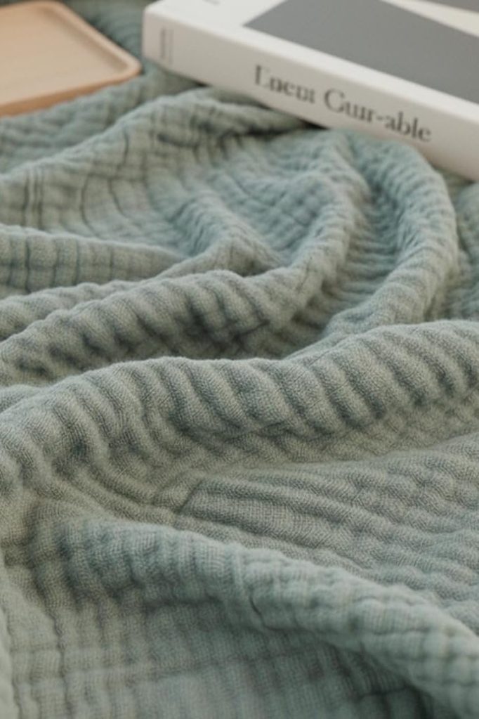 KyraHome 100% Organic Cotton Muslin Throw Blanket, 90"x90" Queen Size, Plant Dyed, Warm, Breathable Gauze Muslin Cotton Blankets for Bed, Cocuh, Coverlet, All Season, Sage Green