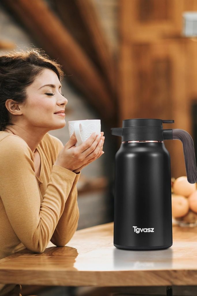 Thermal Coffee Carafe 70 oz - 36 Hour Hot Stainless Steel Carafes for Hot Liquids-Insulated Coffee Carafes For Keeping Hot/Cold Coffee, Tea, Water,Milk, Creamer Dispenser for Coffee Bar(Black)