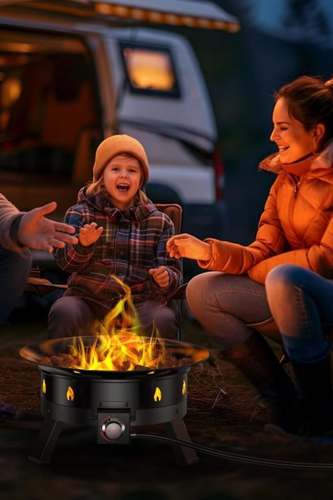 Ciays Large Propane Fire Pit 19 Inch, Gas Fire Pit with Grill Grate, Folding Legs, Hose Hooks, Propane Tank Holder, Cover & Carry Strap, Portable Outdoor Fire Pit for Camping, 58,000 BTU