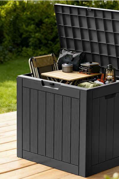 30 Gallon Outdoor Deck Box, Lockable Waterproof Outdoor Storage Boxes For Garden Tools,Indoor Cushions,Accessories Outside Storage Resin Weatherproof Container(Black)