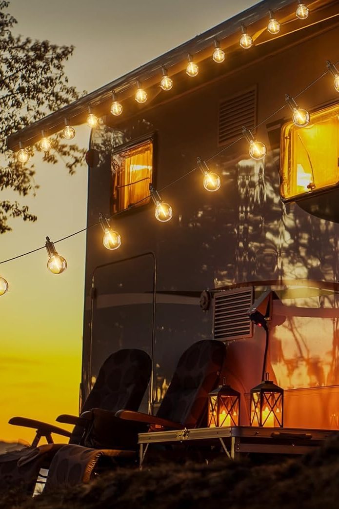 Brightown Outdoor String Lights 29 Feet G40 LED Patio Lights, Plug-in, 13 Plastic Edison Bulbs(1 Spare), Waterproof Connectable Hanging Light for Backyard Porch Balcony Party Decor, E12 Base, Black