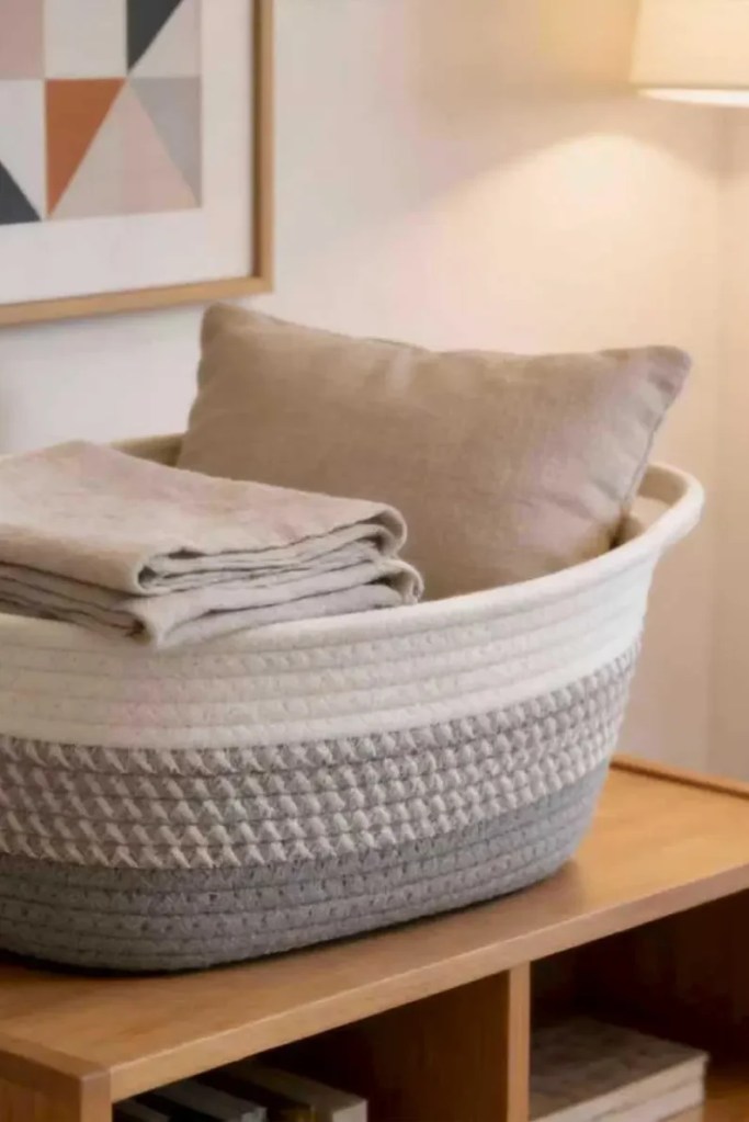 Three colors of cotton rope storage basket: small woven organizing basket