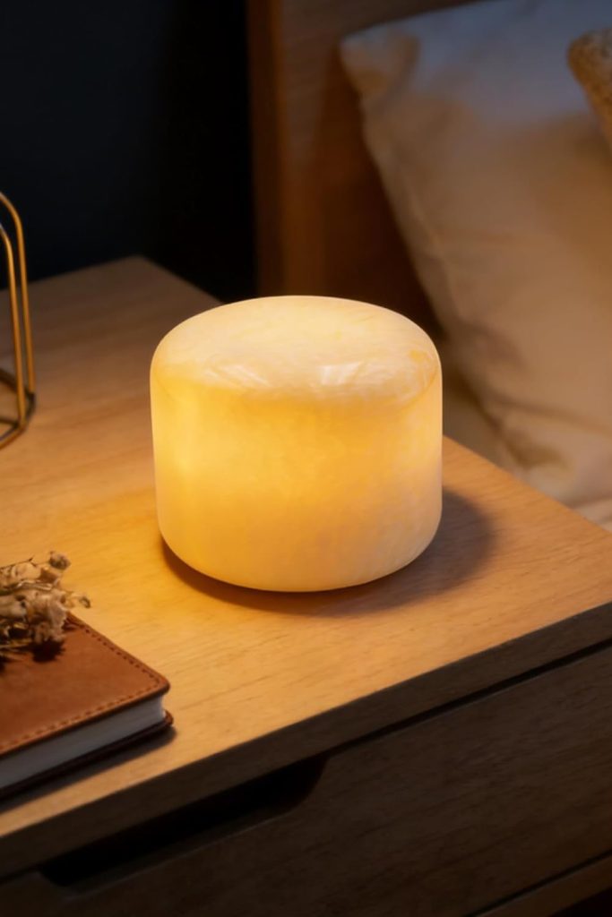 Marble Lamp Night Light Touch Bedside Table Lamp for Bedroom,Type-C Rechargeable Small Desk Bedside Small Lamps,Eye Caring Dimmable LED Ambient lamp (Peach Jade)