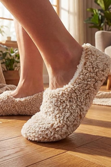 Cozylook 2-Pair Women's Soft Sole Slipper Socks with Grippers, Thick Warm Cozy Sherpa Lined Home Socks Set, Cable Knitted Non-slip Fluffy Winter House Bedroom Slippers