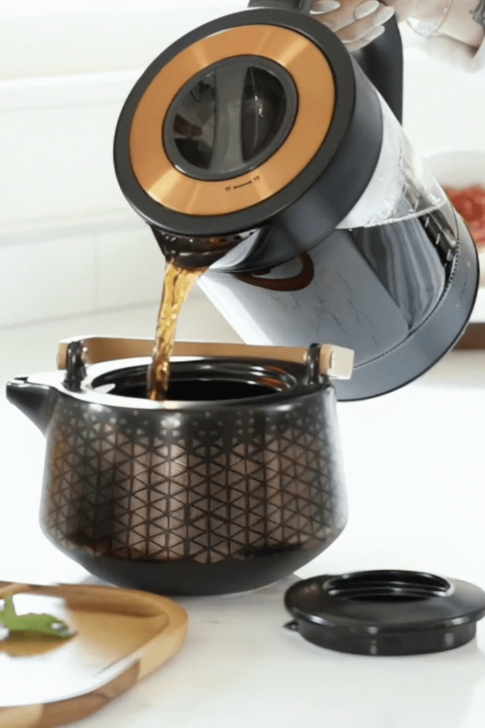 Vianté Luxury Tea Set. Electric Kettle with Infuser for Loose Leaf And Ceramic Serving Set. Teapot and Cup Set with Wooden Tray. Excellent Gift Idea For Tea Lovers.