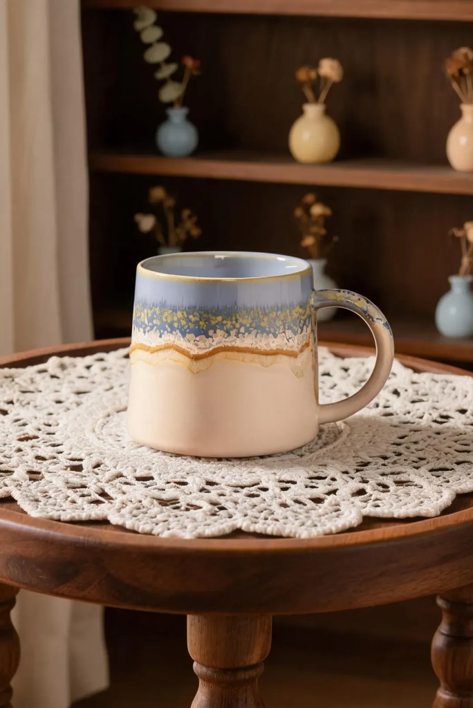 Handmade Ceramic Coffee Mug, Rustic Stoneware Tea Cup, Drip Glaze Pottery Mug, Blue Brown Latte Mug, Unique Coffee Lover Gift
