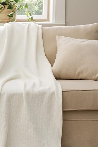 Bedsure GentleSoft 100% Cotton Blanket Queen Size for Bed - Cooling Breathable and Lightweight, Soft Cozy Textured Herringbone Woven Summer Blanket for Home Decor, Linen Beige, 90x90 inches