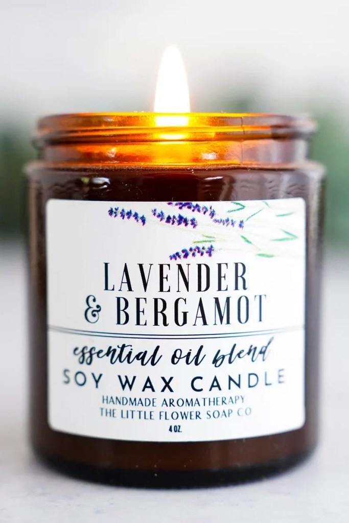 Handmade Candle Soy, Lavender Bergamot Essential oil soy wax candles - natural scented candles, Aromatherapy candle, farmhouse decor custom