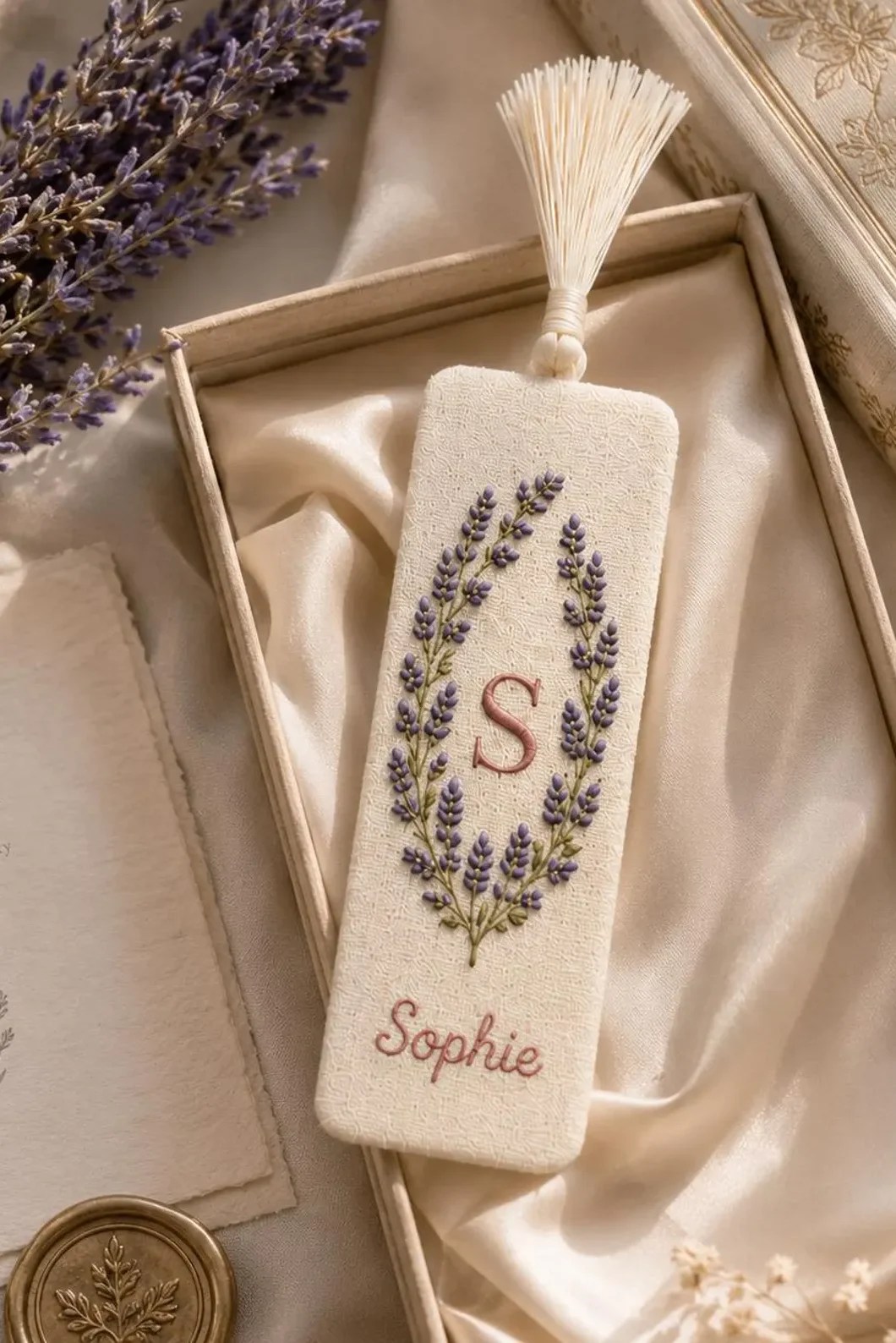 Hand Embroidered Linen Bookmark, Personalized Floral Bookmark with Name, Handmade Book Lover Gift, Cottagecore Reader Accessory