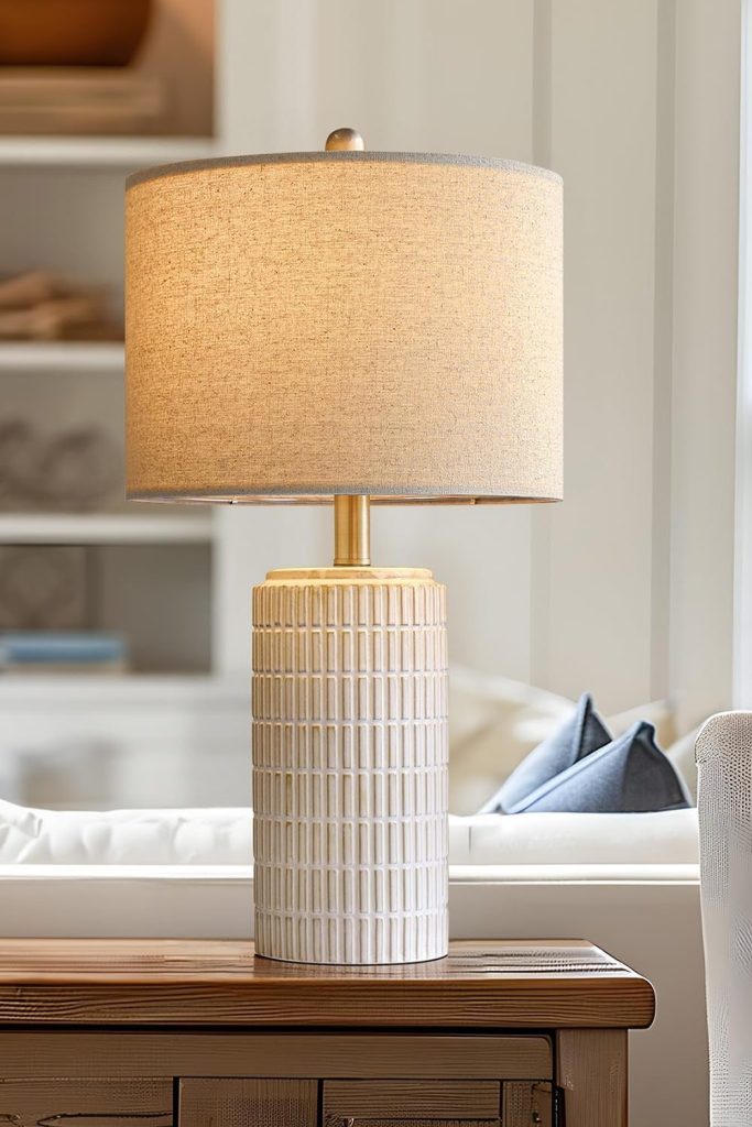 PoKat 23'' Bedside Table Lamp for Bedroom Nightstands, Birthday Gifts for Women Mom, House Warming Gifts New Home Decor, Ceramic Desk Lamp for Living Room, White Modern Bedroom Lamp