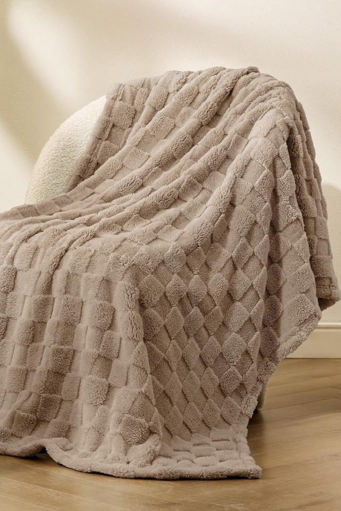 Bedsure GentleSoft Light Brown Throw Blanket for Couch - Checkered Fleece Blankets Gifts for Kids Girls, Cute Soft Cozy Throw for Bedroom Home Decor Gifts, 50x60 Inches