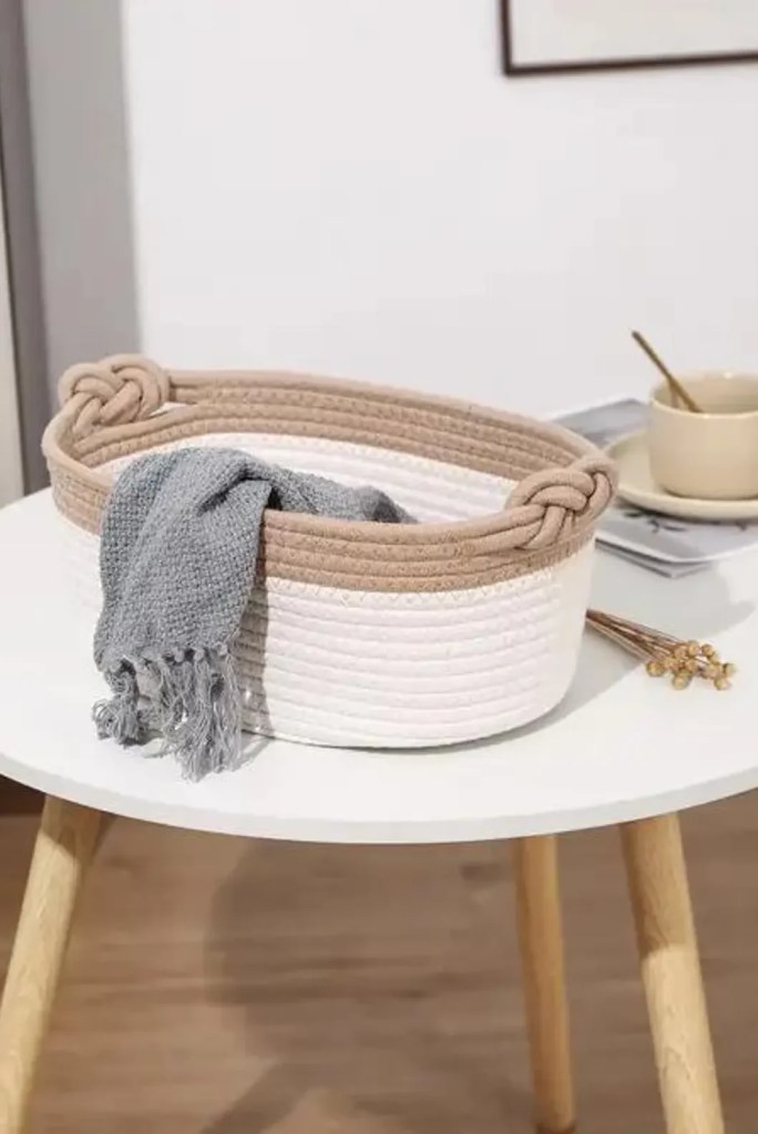 Rectangular Cotton Rope Storage Basket with Handles, Woven Organizer Bin for Closet, Bathroom & Nursery, Neutral Boho Decor