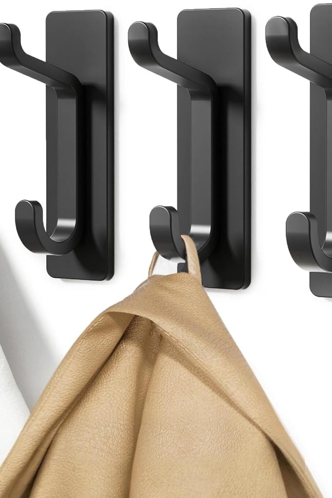 pickpiff 13LB Strong Stick-on Hooks for Coat & Towel, Black 4 Pack