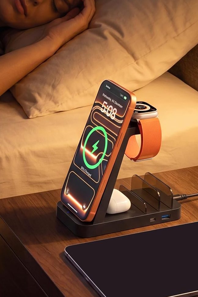 Wireless Charger for iPhone - 5 in 1 Charging Station for Multiple Devices Apple: Fast Wireless Charging Stand Dock for iPhone 17 16e 16 15 14 13 12 Pro Max Apple Watch Airpods