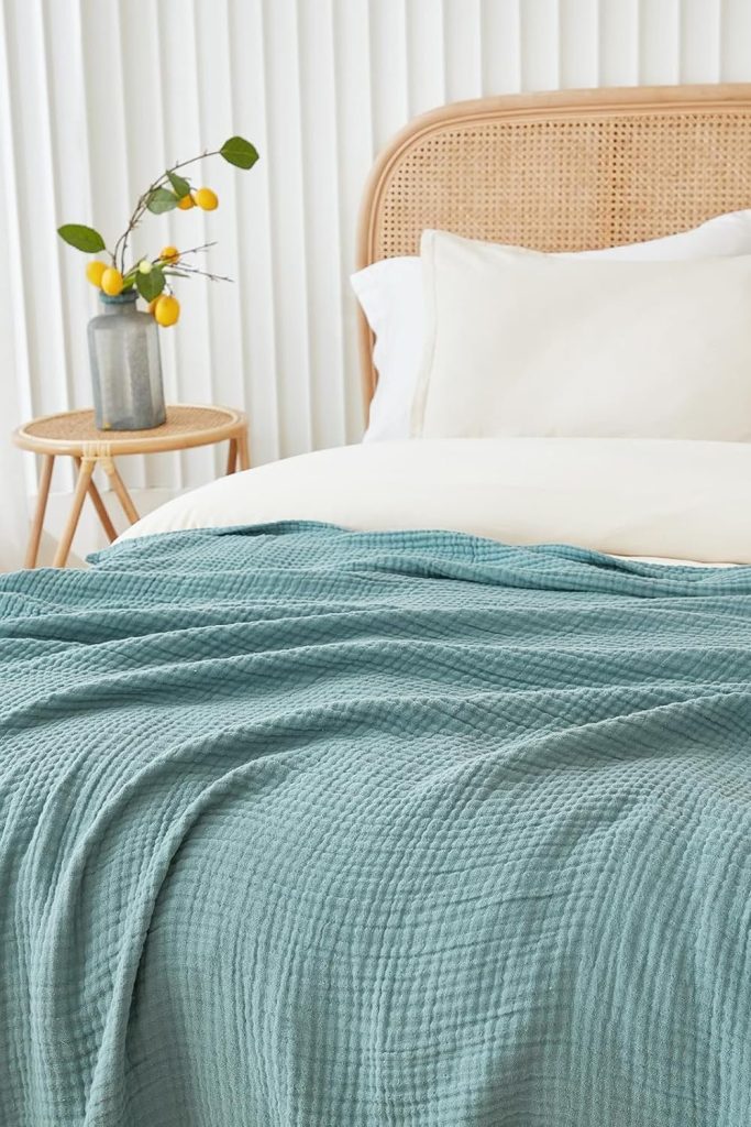 EMME Muslin Throw Blanket for Adults 100% Cotton Blankets for Couch 4-Layer Summer Breathable Gauze All Season Soft and Lightweight Pre-Washed (Teal, 50"x71")