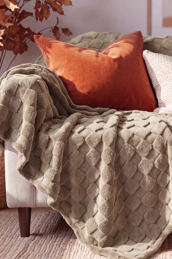 Bedsure Checkered Soft Cozy Throw Blanket for Couch, Light Brown,50"×60"