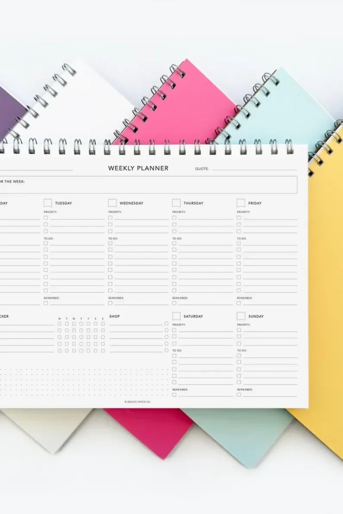 Weekly Planner Notebook - Daily To Do List, Weekly Desk Pad, Undated Planner, Minimalist, Daily Planner, Desk Planner, Wire Spiral Bound